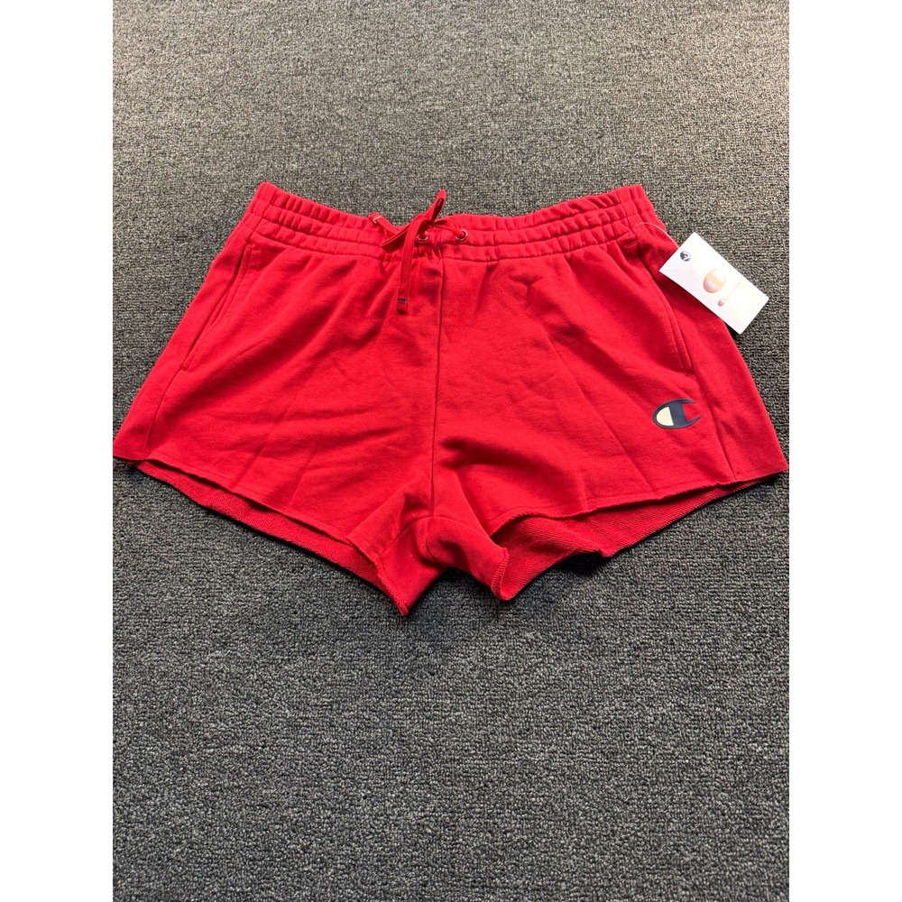 Champion Reverse Weave Womens Sweat Shorts L Red Fleece Drawstring Pockets NWT